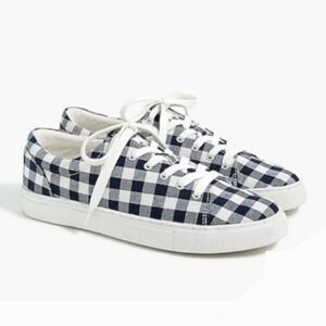 J. Crew Road Trip Sneakers Canvas Lace Up Gingham‎ SZ 7 Blue White